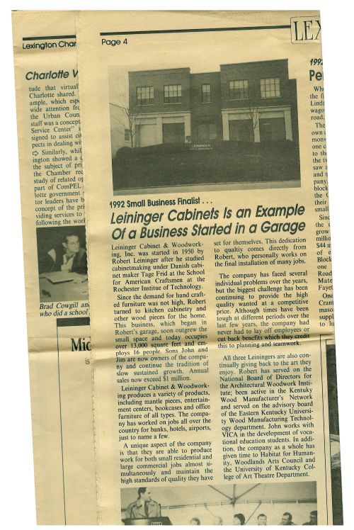 Leininger Cabinet & Woodworking - Newspaper
